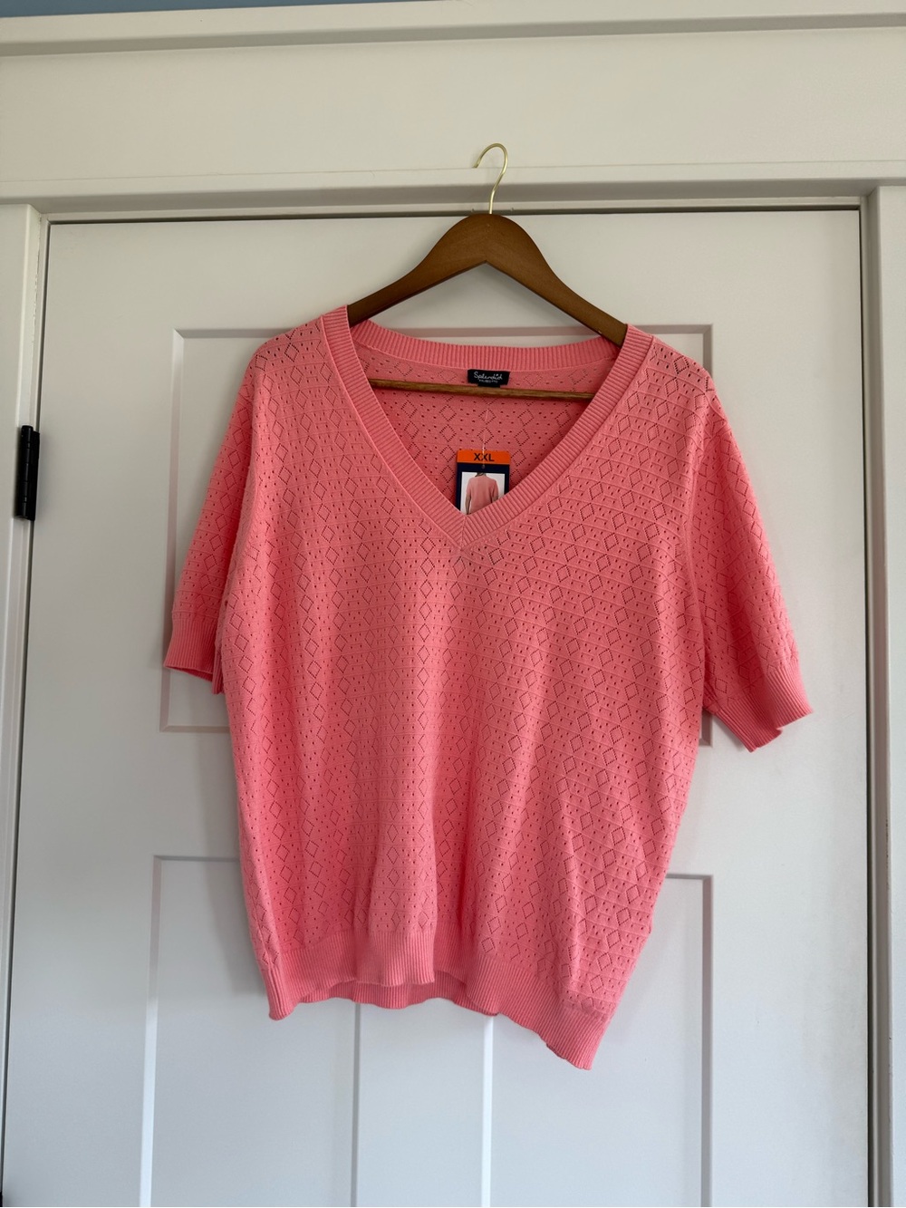 NWT Splendid Coral Pink Lightweight Short Sleeve Knit Sweater - Size XXL